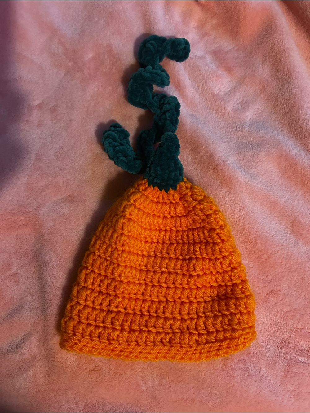 Kids Crochet Pumpkin Hat with Green Stem - Orange